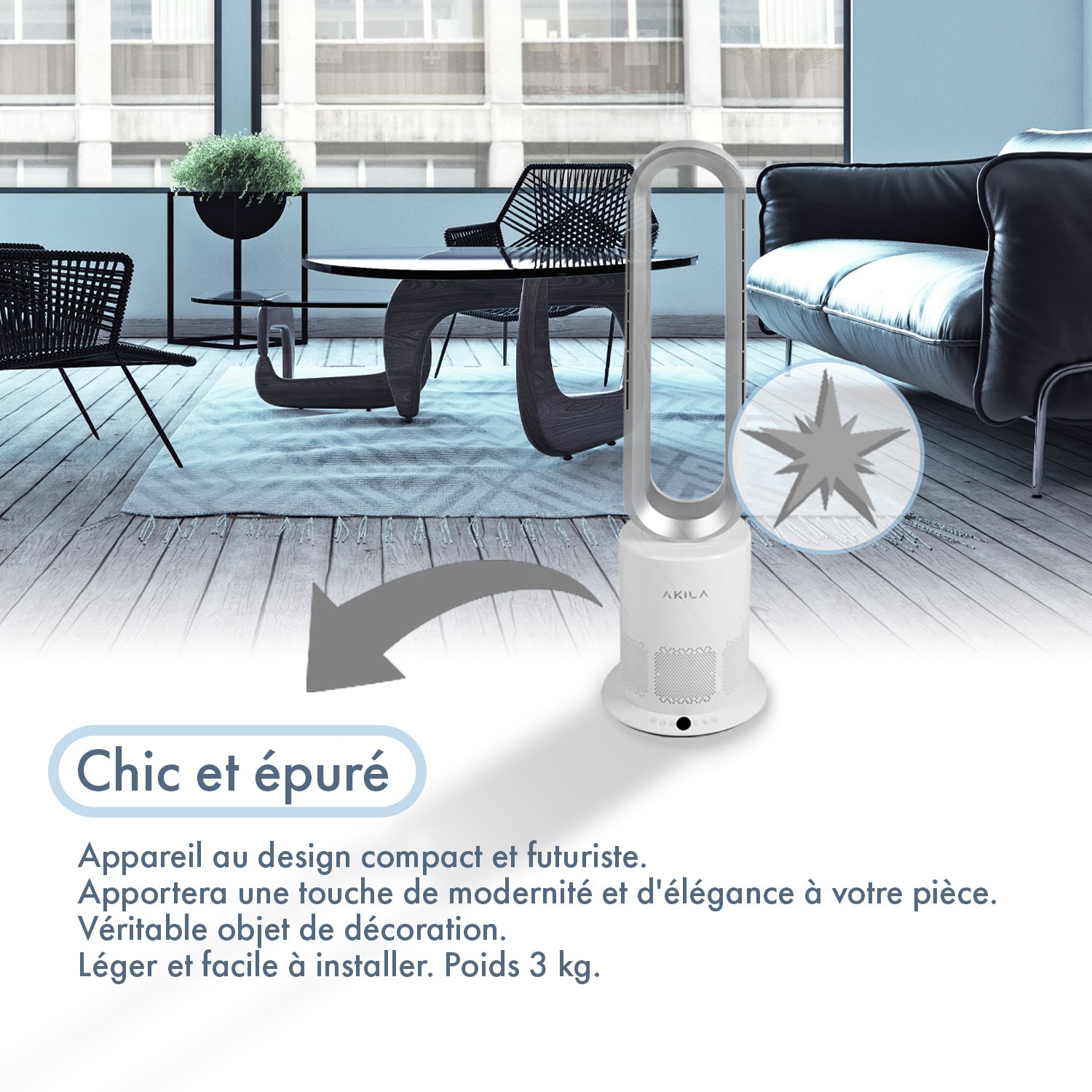 IGIRI - 4 en 1 - Purificateur d'air, Ventilateur, Chauffage, Ioniseur