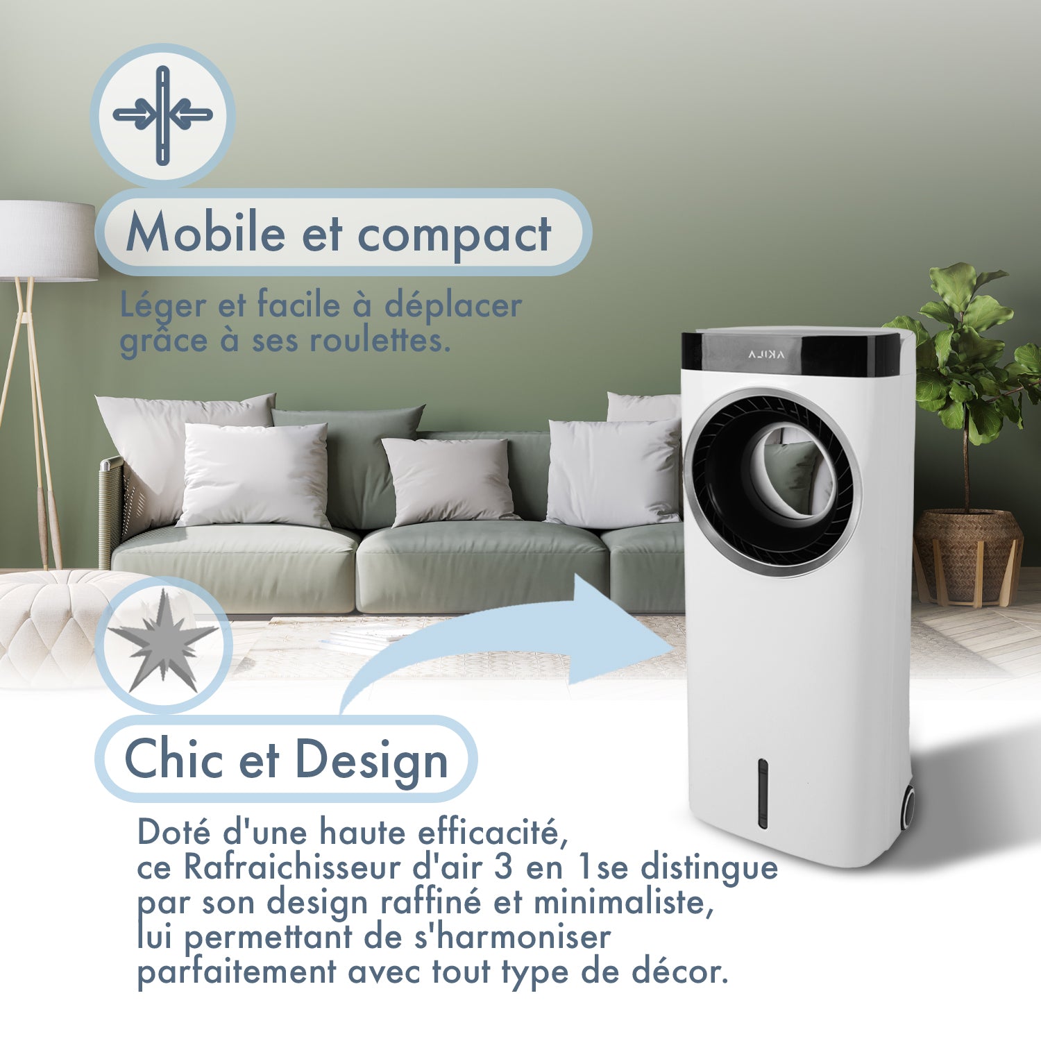 MIZUKI - Rafraichisseur d'air 3 en 1 - 75W