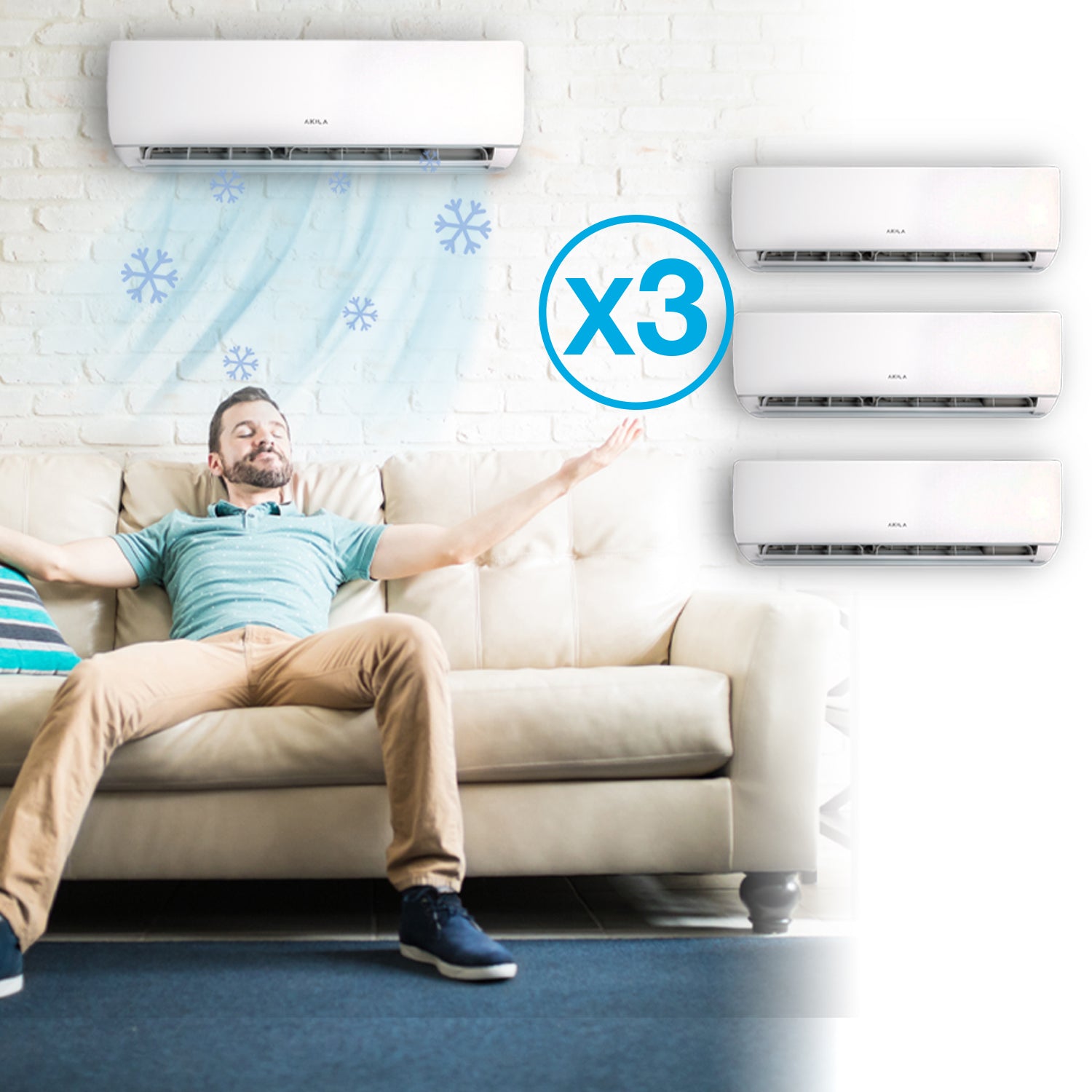 ENAKO 89 - CLIMATISEUR RÉVERSIBLE TRI-SPLIT - 24000 BTU - 3,5 KW + 2,7KW + 2,7KW