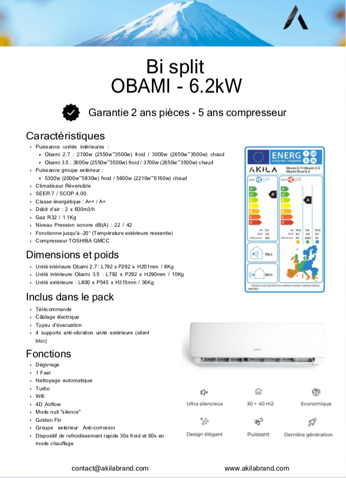 OBAMI - Climatiseur réversible - Bi-split - 6200W