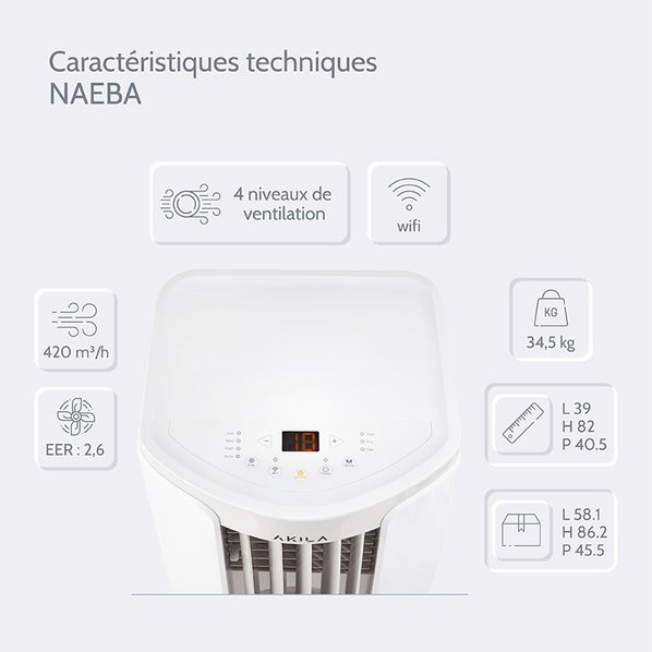 NAEBA - Ar condicionado móvel ultra silencioso - Wifi - 3,5kW - 12000 BTU